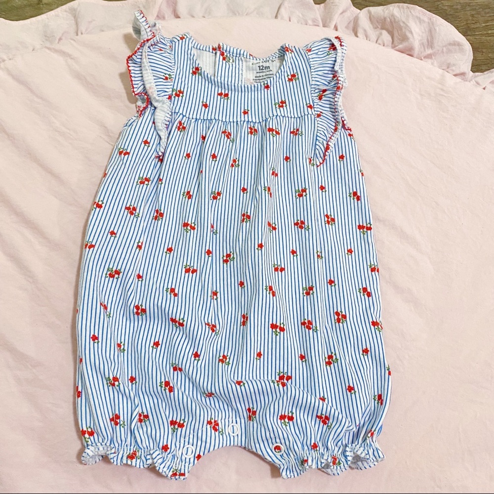 Carter's floral blue striped romper